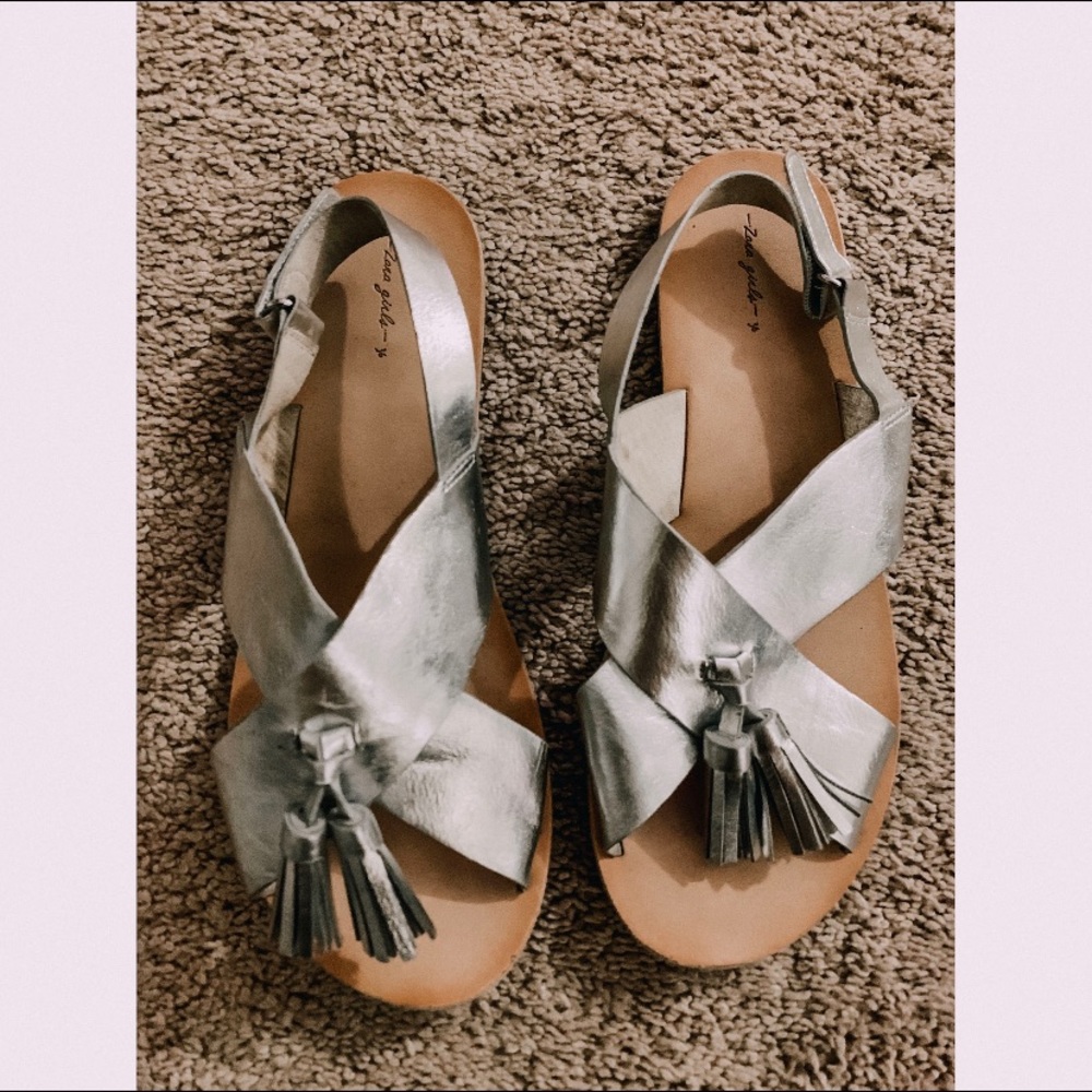 Zara Girls Silver Tassel Sandals